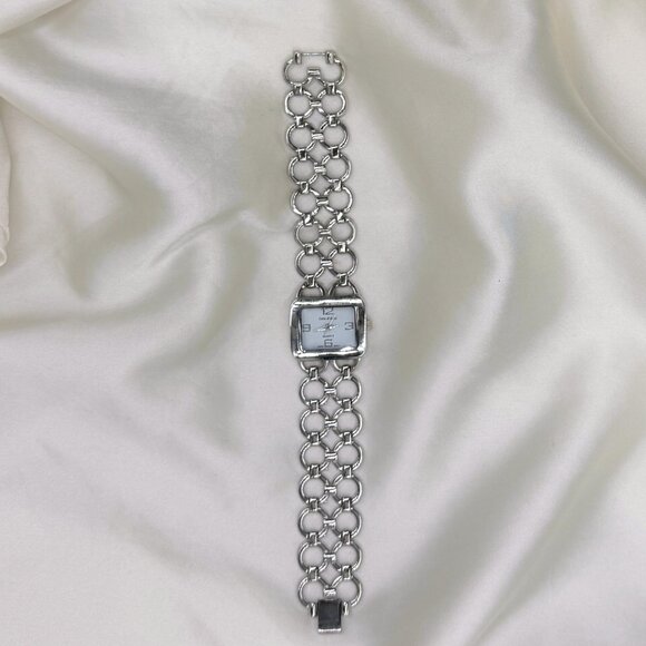Y2K Chain Link Watch: Silver Statement Bracelet, Square White Dial - Picture 2 of 7